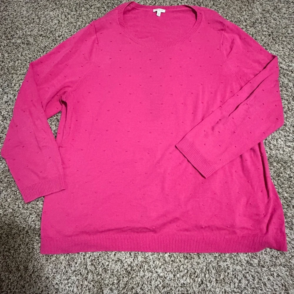 Talbots Woman Pink 100% Cotton Textured Dot Crew Neck Sweater Plus Size 3X